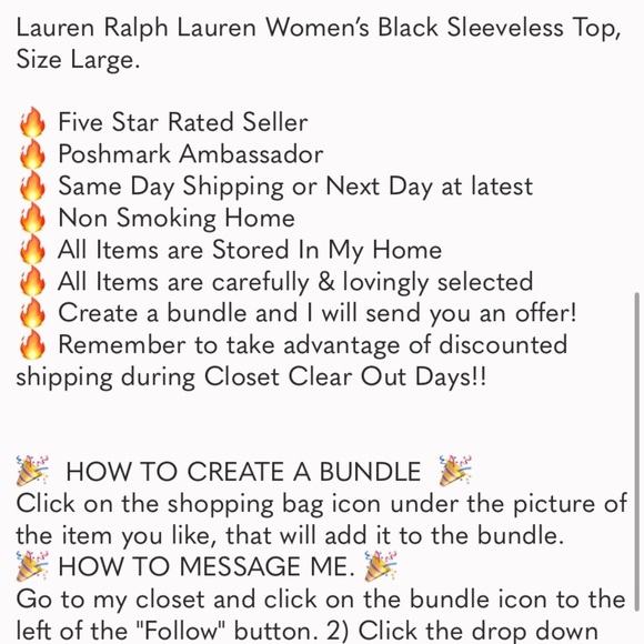 Lauren Ralph Lauren Women’s Black Sleeveless Top, Size Large - Picture 10 of 10